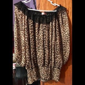 NEW Off Shoulder Leopard Print Blouse, Size L